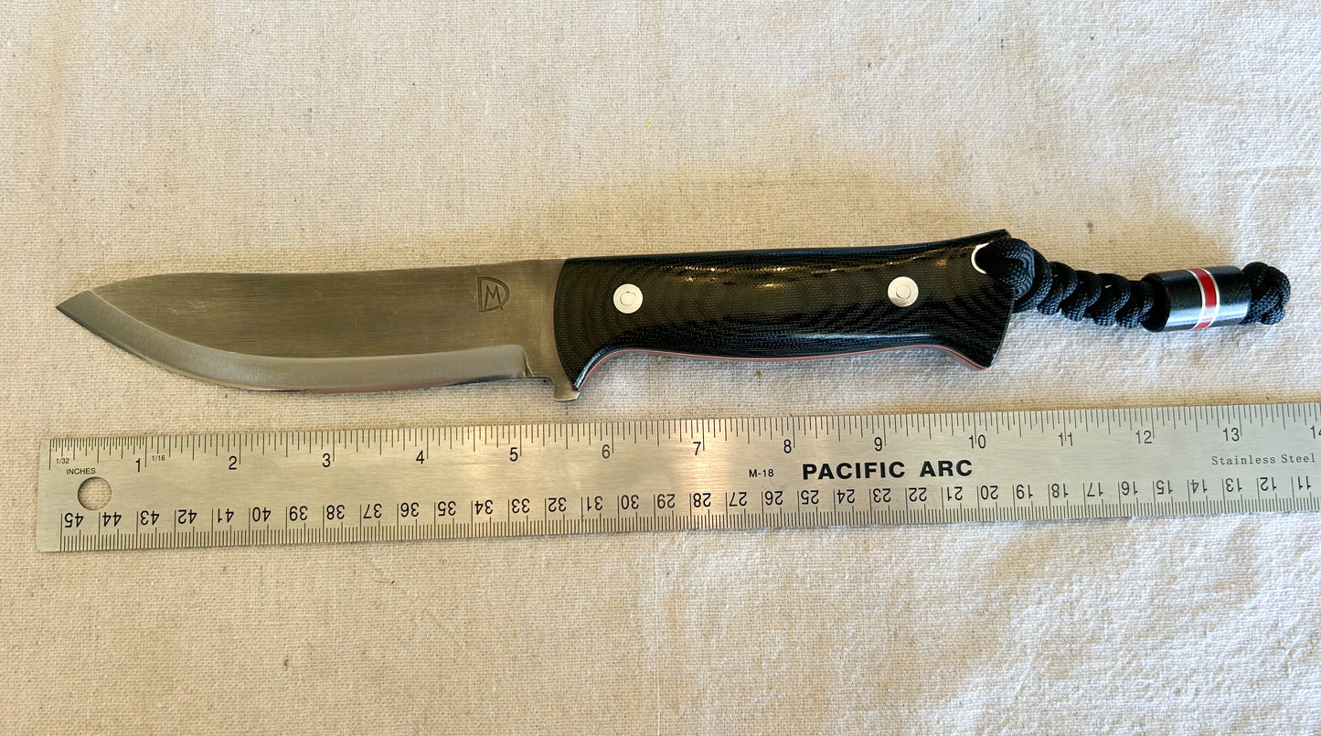 Endure bushcrafter with black canvas micarta and Thick red G10 liners
