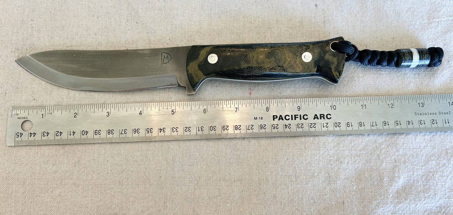 Endure bushcrafter in camo micarta with white G10 and aluminum liners
