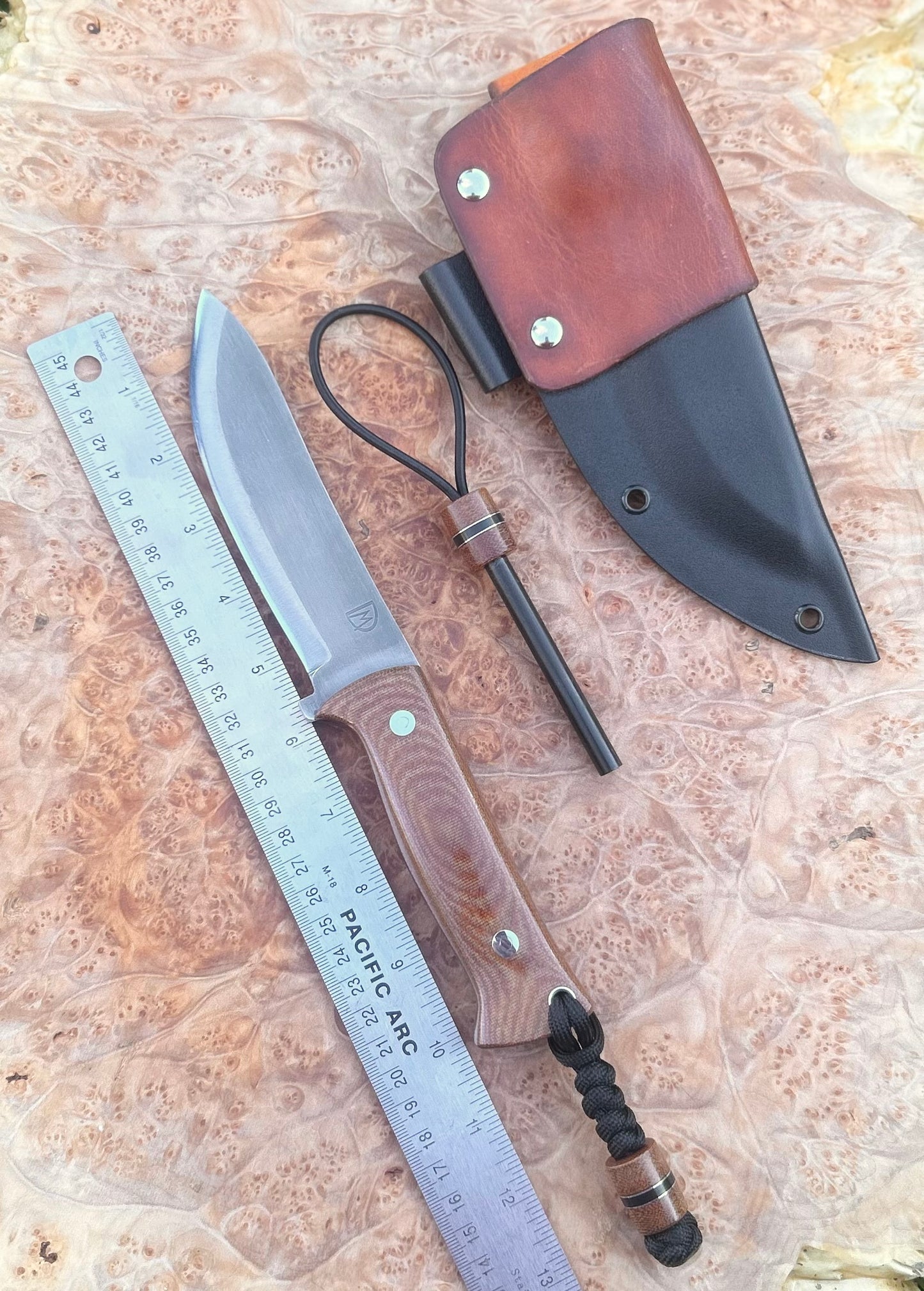 Endure Bushcrafter (natural canvas micarta with black G10 and thin aluminum liners)