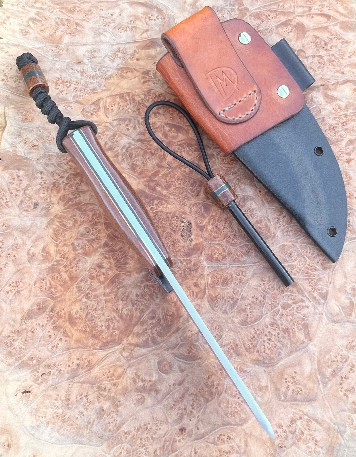 Endure Bushcrafter (natural canvas micarta with copper and forest green G10 liners, stainless loveless bolts)