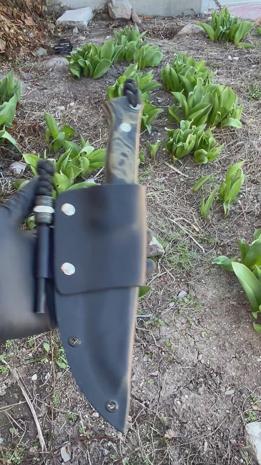 Endure bushcrafter in camo micarta with white G10 and aluminum liners