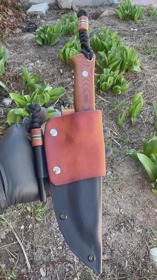Endure bushcrafter with natural canvas micarta with copper and forest green G10 liners and copper loveless bolts